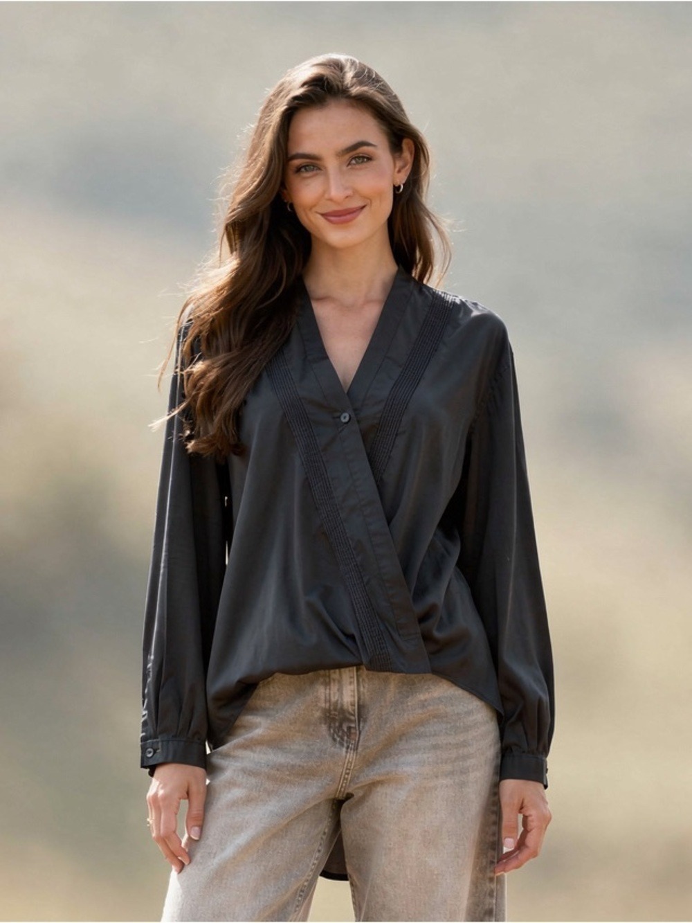 Rag & Bone Black Cotton Pintuck Surplice High Low Blouse L Tuxedo Wrap Drape Top
